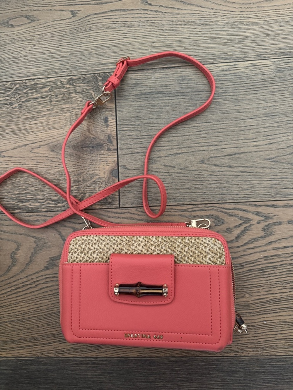 Spartina 449 Coral Pink Straw-Trim Crossbody